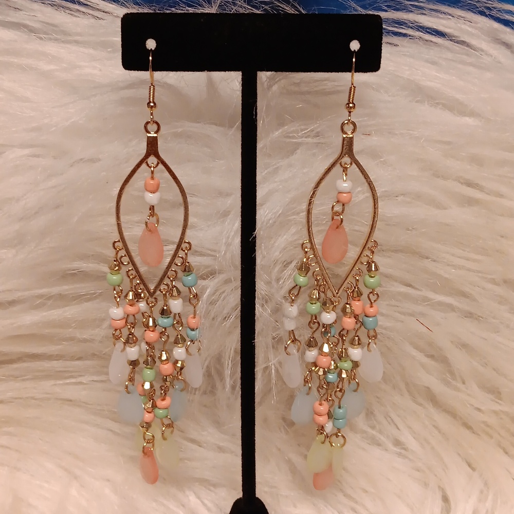 Long Dangle Multi Colored Beaded Earrings - image 2